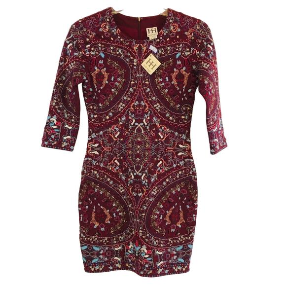 Haute Hippe Paisley Embroidered Dress Women's Size 4 Lined Deep Red Beautiful - Picture 2 of 7